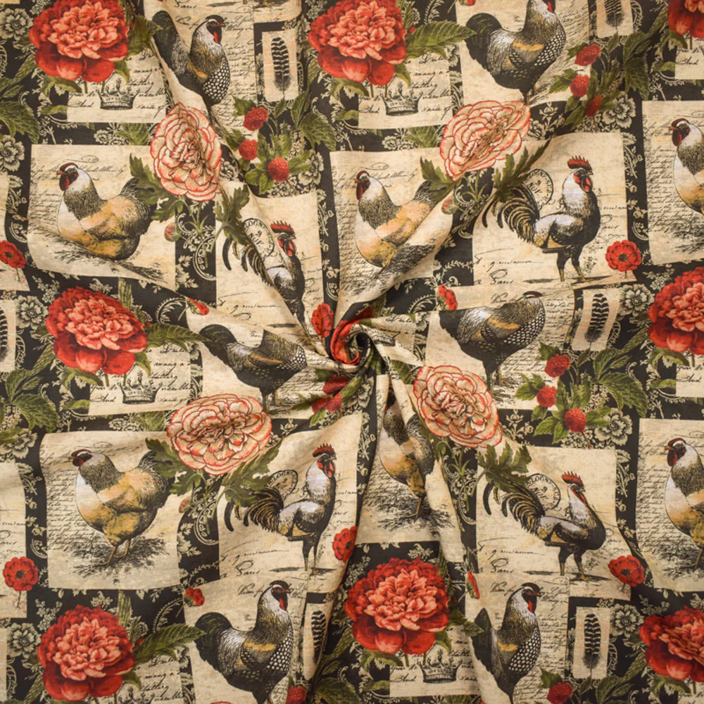Suzanne Nicoll | French Rooster Printed Quilting Fabric – 100% French Cotton Woven