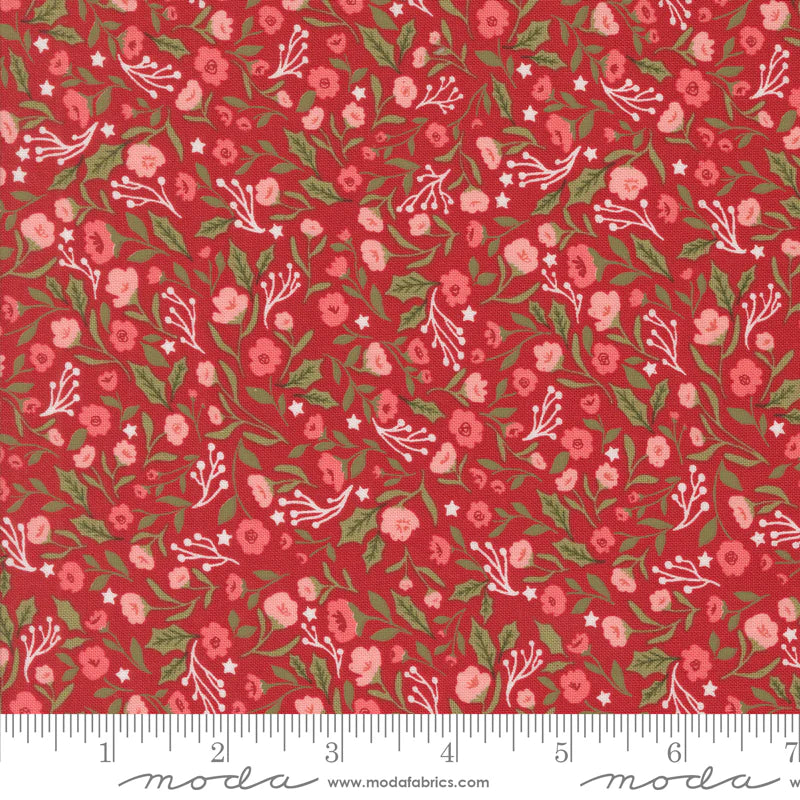Lella Boutique | Christmas Posies On Cranberry - 100% Cotton